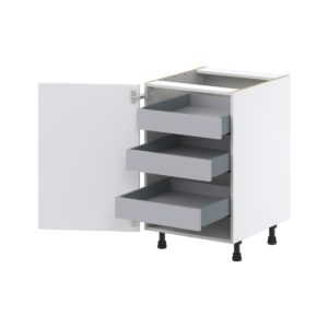Lily Bright White  Slab Assembled Base Cabinet with 1 Full High Door and 3 Inner Drawers (21 in. W X 34.5 in. H X 24 in. D)