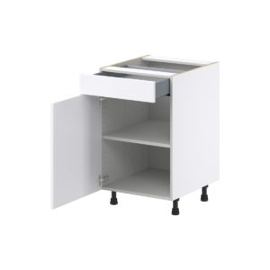 Lily Bright White  Slab Assembled Base Cabinet with a Door and a Drawer (21 in. W X 34.5 in. H X 24 in. D)