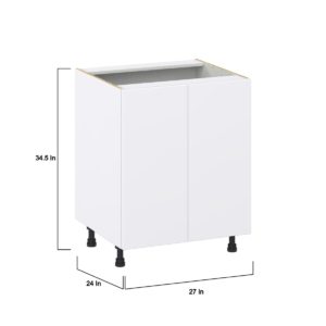 Lily Bright White  Slab Assembled Base Cabinet with a 2 Full High Door and 3 Inner Drawers (27 in. W X 34.5 in. H X 24 in. D)