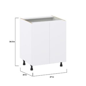 Lily Bright White  Slab Assembled Base Cabinet with 2 Full High Door (27 in. W X 34.5 in. H X 24 in. D)