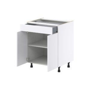 Lily Bright White  Slab Assembled Base Cabinet with 2 Doors and a Drawer (27 in. W X 34.5 in. H X 24 in. D)