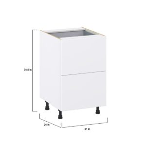 Lily Bright White  Slab Assembled Base Cabinet with 2 Drawers and a Inner Drawer (21 in. W X 34.5 in. H X 24 in. D)
