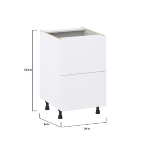 Lily Bright White  Slab Assembled Base Cabinet with 2 Drawers (21 in. W X 34.5 in. H X 24 in. D)