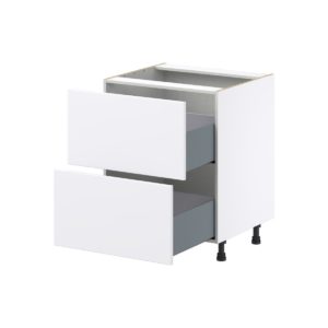 Lily Bright White  Slab Assembled Base Cabinet with 2 Drawers (27in. W X 34.5 in. H X 24 in. D)