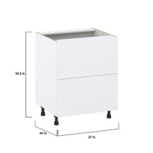 Lily Bright White  Slab Assembled Base Cabinet with 2 Drawers (27in. W X 34.5 in. H X 24 in. D)