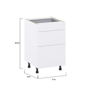 Lily Bright White  Slab Assembled Base Cabinet with 3 Drawers (21 in. W X 34.5 in. H X 24 in. D)