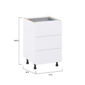 Lily Bright White  Slab Assembled Base Cabinet with Three 10 in. Drawers and a Inner Drawer (21 in. W X 34.5 in. H X 24 in. D)