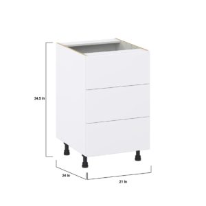 Lily Bright White  Slab Assembled Base Cabinet with Three 10 in. Drawers (21 in. W X 34.5 in. H X 24 in. D)
