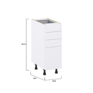 Lily Bright White  Slab Assembled Base Cabinet with 4 Drawers (12 in. W X 34.5 in. H X 24 in. D)