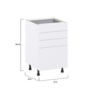 Lily Bright White  Slab Assembled Base Cabinet with 4 Drawers (21 in. W X 34.5 in. H X 24 in. D)