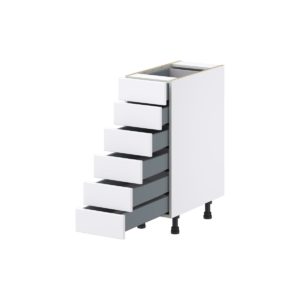 Lily Bright White  Slab Assembled Base Cabinet with 6 Drawers (12 in. W X 34.5 in. H X 24 in. D)