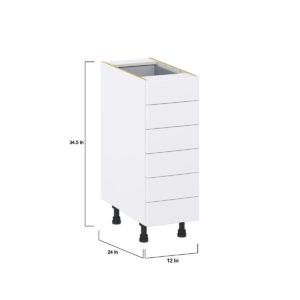 Lily Bright White  Slab Assembled Base Cabinet with 6 Drawers (12 in. W X 34.5 in. H X 24 in. D)