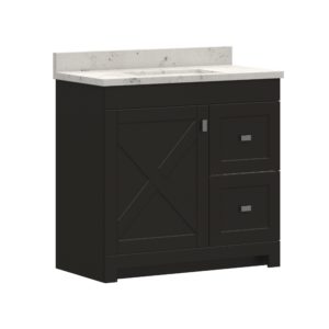Acacia 37"W x 19"D Cocoa Brown Vanity with Arctic stone wave integrated bowl