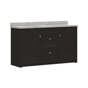 Acacia 61"W x 19"D Cocoa Brown DB Vanity with Arctic stone wave integrated bowls