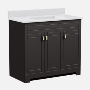 Uptown 37"W x 19"D  x 33"H Deep Brown Vanity and White Cultured Marble Vanity Top with Rectangular Integrated Wave Bowl